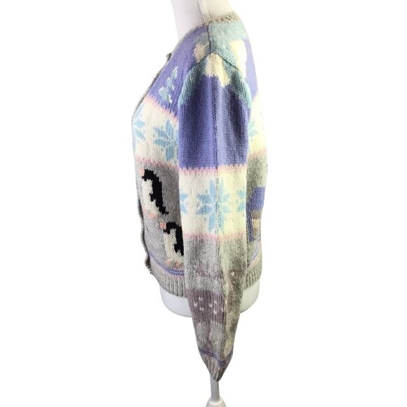 Vtg Hand Knit Skyr Cardigan Sweater Nordic Fair Isle Penguin Polar Bear Reindeer - Picture 5 of 11